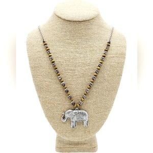 Rustic Elephant Pendant Beaded Necklace